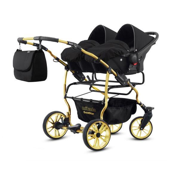 Carucior pentru gemeni Mikado GOLDSTAR 3 in 1 GS-01, Culoare: Negru/Auriu, Model: gemeni - poza 2 - ExclusivMAG.ro