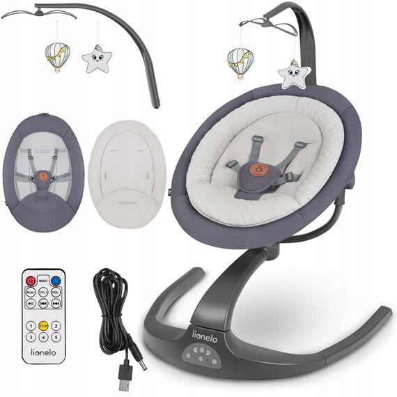 Balansoar si sezlong copii, Lionelo Rina, 2 in 1, Electric, Cu rotire 360 °, Gri - poza 3 - ExclusivMAG.ro