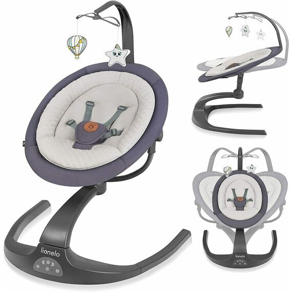 Balansoar si sezlong copii, Lionelo Rina, 2 in 1, Electric, Cu rotire 360 °, Gri - poza 2 - ExclusivMAG.ro