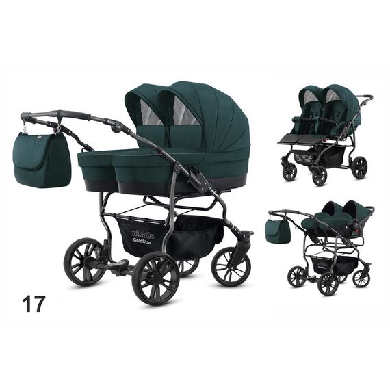 Carucior pentru gemeni Mikado GOLDSTAR 3 in 1 GS-17, Culoare: Verde inchis, Model: gemeni  - ExclusivMAG.ro