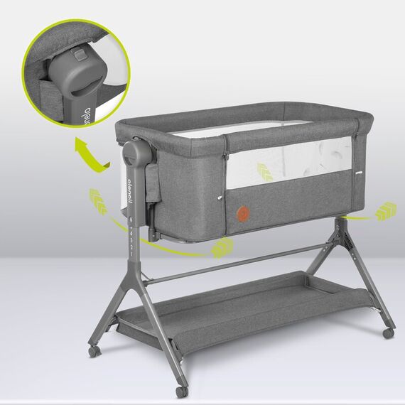 Patut co-sleeper Lionelo Leonie Plus, Pliabil, Cu sistem de leganare, Gri, Culoare: Gri, Dimensiuni: 80x50 - poza 7 - ExclusivMAG.ro