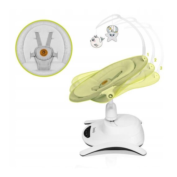 Balansoar multifunctional Lionelo Bella, Electric, Scaun reglabil, Ecran tactil si telecomanda, 6 miscari unice, 5 viteze, Cu melodii, Gri - poza 9 - ExclusivMAG.ro