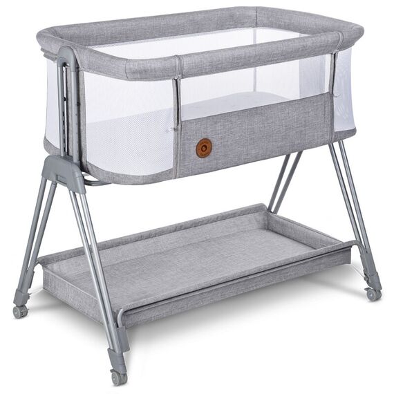Patut co-sleeper Lionelo Luna, 2 in 1, Cu laterala culisanta, Gri deschis, Culoare: Gri deschis, Dimensiuni: 80x50  - ExclusivMAG.ro