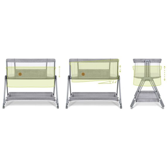 Patut co-sleeper Lionelo Luna, 2 in 1, Cu laterala culisanta, Gri deschis, Culoare: Gri deschis, Dimensiuni: 80x50 - poza 5 - ExclusivMAG.ro