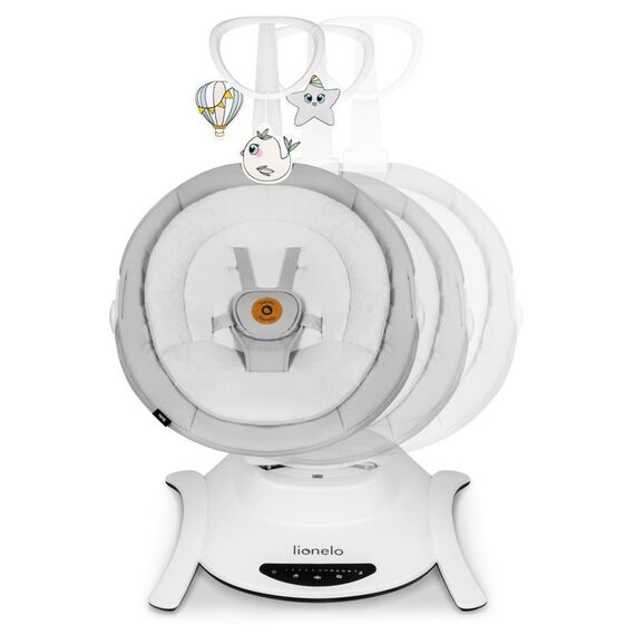 Balansoar multifunctional Lionelo Bella, Electric, Scaun reglabil, Ecran tactil si telecomanda, 6 miscari unice, 5 viteze, Cu melodii, Gri - poza 3 - ExclusivMAG.ro