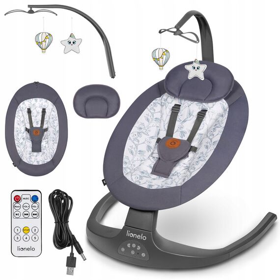 Balansoar si sezlong copii, Lionelo Ralf, 2 in 1, Electric, Cu telecomanda si cablu USB, Gri Grafit, Culoare: Gri - poza 2 - ExclusivMAG.ro