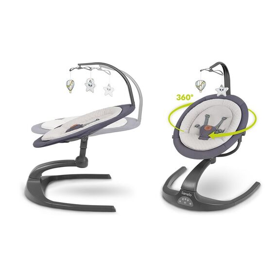 Balansoar si sezlong copii, Lionelo Rina, 2 in 1, Electric, Cu rotire 360 °, Gri - poza 4 - ExclusivMAG.ro