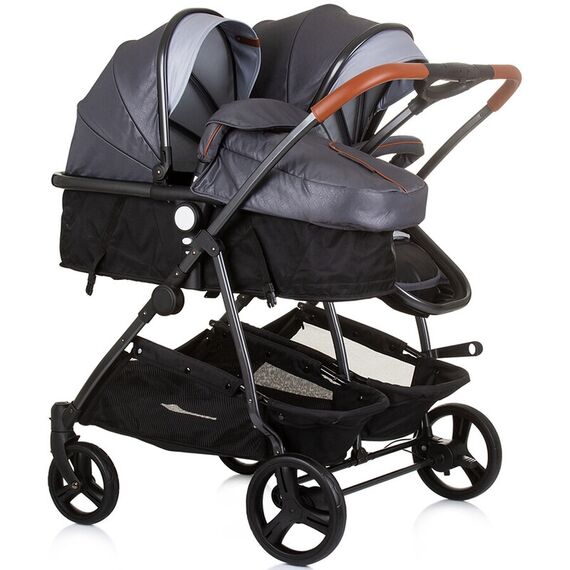 Carucior gemeni Chipolino Duo Smart 2 in 1 silver grey, Culoare: Gri/Negru, Model: gemeni - poza 3 - ExclusivMAG.ro