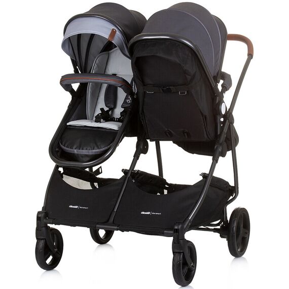 Carucior gemeni Chipolino Duo Smart 2 in 1 silver grey, Culoare: Gri/Negru, Model: gemeni - poza 5 - ExclusivMAG.ro