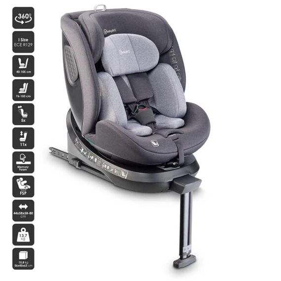 Scaun auto rotativ cu isofix, BabyGo MOVE360 Grey, 40-150 cm, certificat R129, Culoare: Gri, Grupa: 0-36kg (0 luni - 12 ani) - poza 5 - ExclusivMAG.ro
