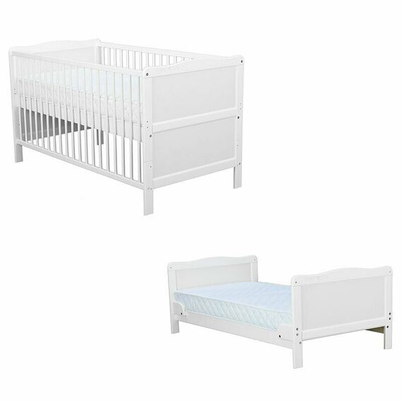 Patut din lemn BabyNeeds Nadia 140x70 cm, transformabil, Alb - poza 2 - ExclusivMAG.ro