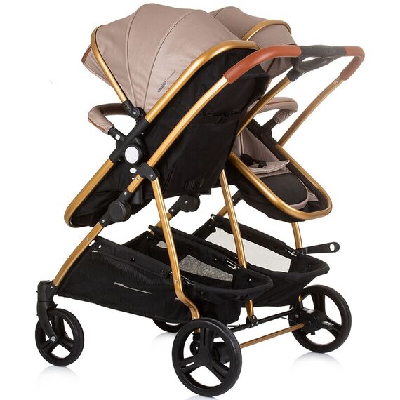 Carucior gemeni Chipolino Duo Smart 3 in 1 golden beige, Culoare: Crem, Model: gemeni - poza 5 - ExclusivMAG.ro