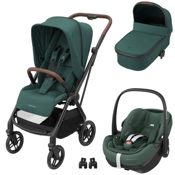 Sistem 3in1 Maxi-Cosi Leona2 + Oria + Pebble 360 PRO2 ESSENTIAL GREEN, Culoare: Verde, Model: 3 in 1  - ExclusivMAG.ro