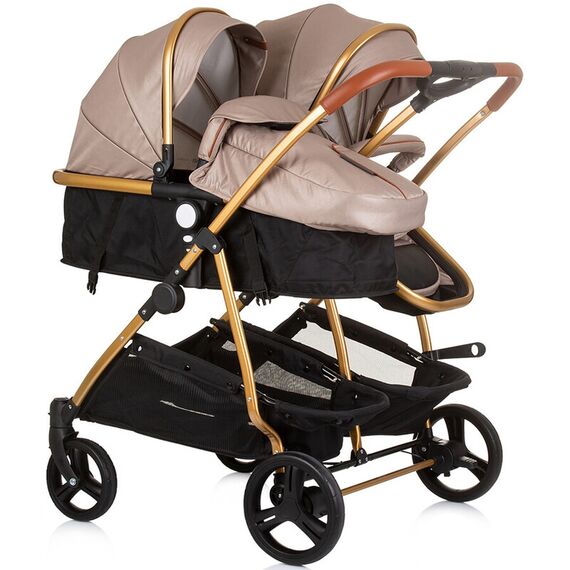 Carucior gemeni Chipolino Duo Smart 3 in 1 golden beige, Culoare: Crem, Model: gemeni - poza 4 - ExclusivMAG.ro
