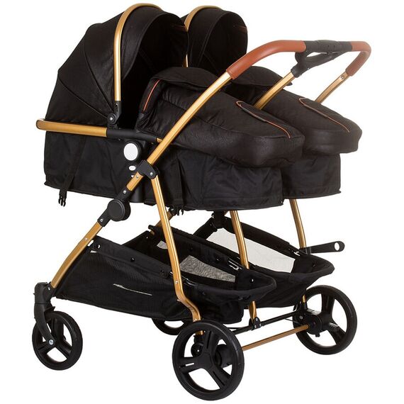 Carucior gemeni Chipolino Duo Smart 2 in 1 obsidian gold, Culoare: Negru/Auriu, Model: gemeni  - ExclusivMAG.ro