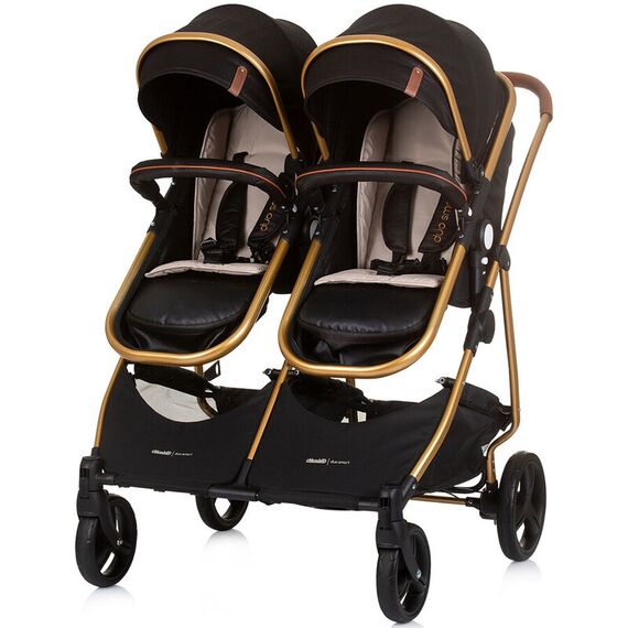 Carucior gemeni Chipolino Duo Smart 2 in 1 obsidian gold, Culoare: Negru/Auriu, Model: gemeni - poza 7 - ExclusivMAG.ro
