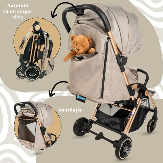 Carucior Sport AppeKids Upp, De la nastere la 22kg - Bubble Beige, Culoare: Crem, Model: sport - poza 4 - ExclusivMAG.ro