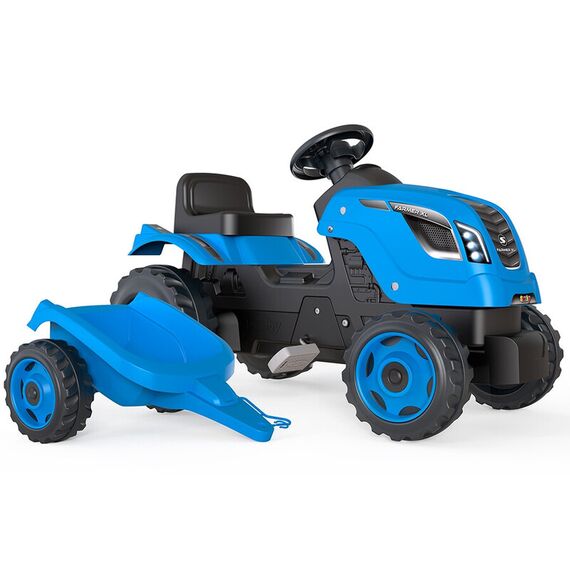Tractor cu pedale si remorca Smoby Farmer XL albastru, Culoare: Albastru - poza 3 - ExclusivMAG.ro