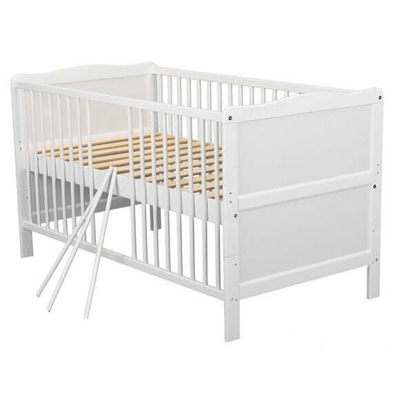 Patut din lemn BabyNeeds Nadia 140x70 cm, transformabil, Alb - poza 4 - ExclusivMAG.ro
