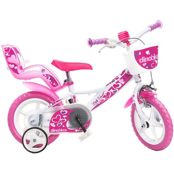 Bicicleta copii Dino Bikes 12' Little Heart alb si roz, Culoare: Roz, Dimensiuni: 12 inch  - ExclusivMAG.ro