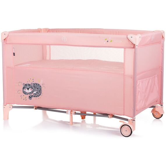 Patut pliabil Chipolino Relax flamingo tiger cu laterala culisanta, Culoare: Roz, Dimensiuni: 120x60 - poza 4 - ExclusivMAG.ro