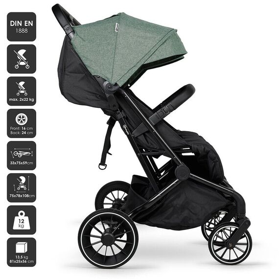 Carucior pliabil pentru gemeni BabyGo GoTwice, Green, Culoare: Verde, Model: gemeni - poza 2 - ExclusivMAG.ro