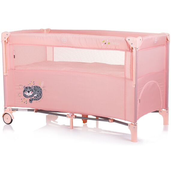 Patut pliabil Chipolino Relax flamingo tiger cu laterala culisanta, Culoare: Roz, Dimensiuni: 120x60 - poza 3 - ExclusivMAG.ro