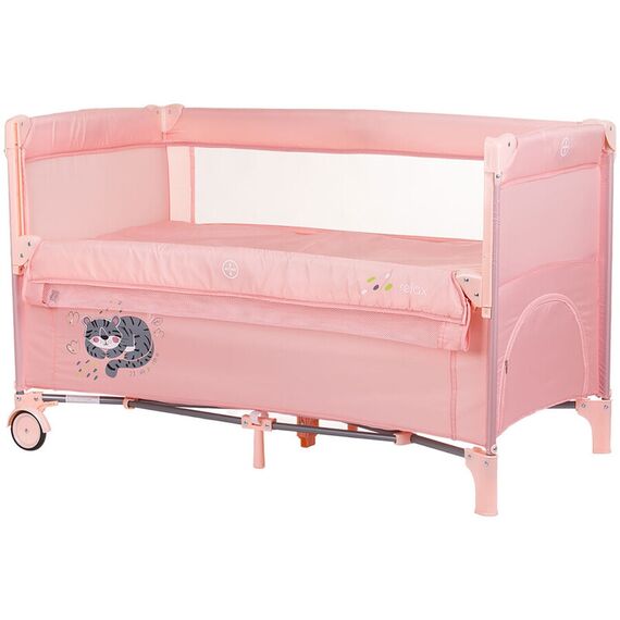 Patut pliabil Chipolino Relax flamingo tiger cu laterala culisanta, Culoare: Roz, Dimensiuni: 120x60 - poza 2 - ExclusivMAG.ro