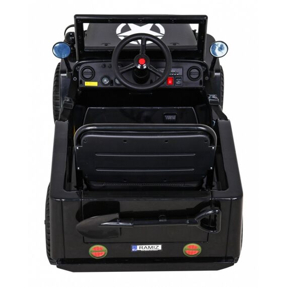 Masinuta electrica cu telecomanda Military Retro 4 X 4, roti EVA, scaun tapitat, putere 140W - Negru, Culoare: Negru, Capacitate acumulator: 12V - poza 7 - ExclusivMAG.ro
