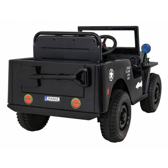 Masinuta electrica cu telecomanda Military Retro 4 X 4, roti EVA, scaun tapitat, putere 140W - Negru, Culoare: Negru, Capacitate acumulator: 12V - poza 8 - ExclusivMAG.ro
