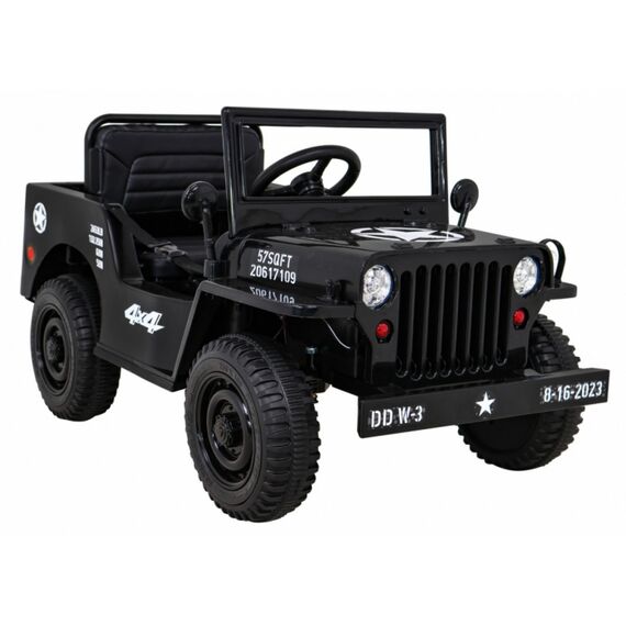 Masinuta electrica cu telecomanda Military Retro 4 X 4, roti EVA, scaun tapitat, putere 140W - Negru, Culoare: Negru, Capacitate acumulator: 12V - poza 10 - ExclusivMAG.ro