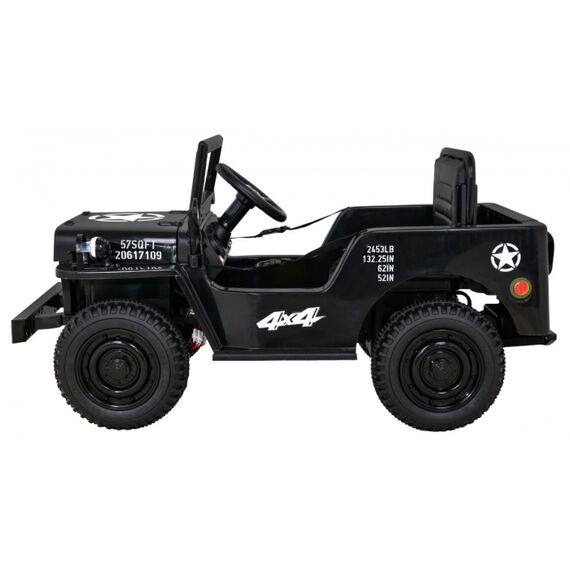 Masinuta electrica cu telecomanda Military Retro 4 X 4, roti EVA, scaun tapitat, putere 140W - Negru, Culoare: Negru, Capacitate acumulator: 12V - poza 4 - ExclusivMAG.ro