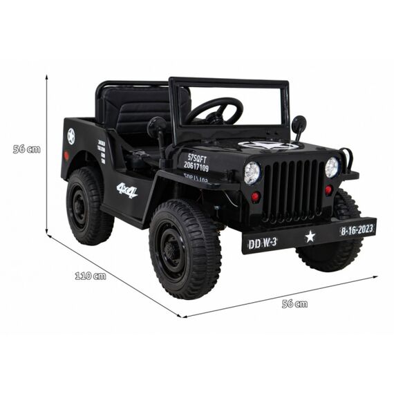 Masinuta electrica cu telecomanda Military Retro 4 X 4, roti EVA, scaun tapitat, putere 140W - Negru, Culoare: Negru, Capacitate acumulator: 12V - poza 2 - ExclusivMAG.ro
