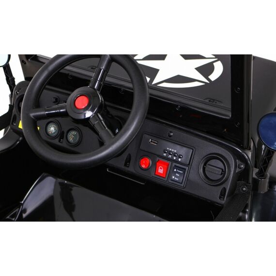 Masinuta electrica cu telecomanda Military Retro 4 X 4, roti EVA, scaun tapitat, putere 140W - Negru, Culoare: Negru, Capacitate acumulator: 12V - poza 9 - ExclusivMAG.ro