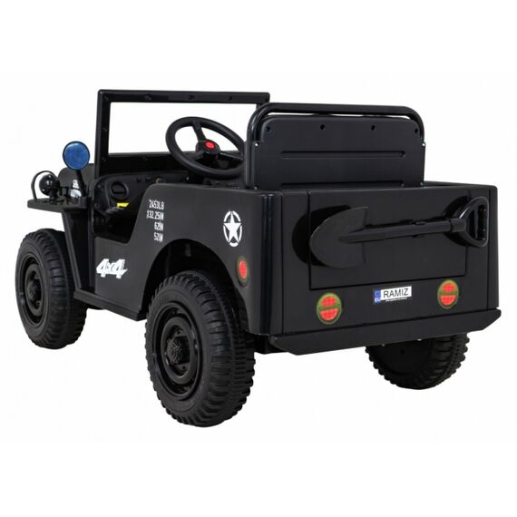 Masinuta electrica cu telecomanda Military Retro 4 X 4, roti EVA, scaun tapitat, putere 140W - Negru, Culoare: Negru, Capacitate acumulator: 12V - poza 5 - ExclusivMAG.ro