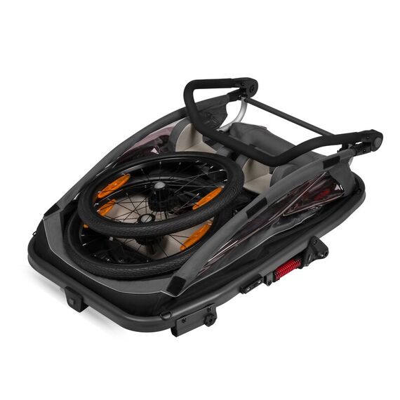 Carucior si remorca de bicicleta, Lionelo, Cama, Pentru 1 sau 2 copii, sistem de absorbtie a socurilor SIQ, Gri, Culoare: Gri, Model: gemeni - poza 5 - ExclusivMAG.ro