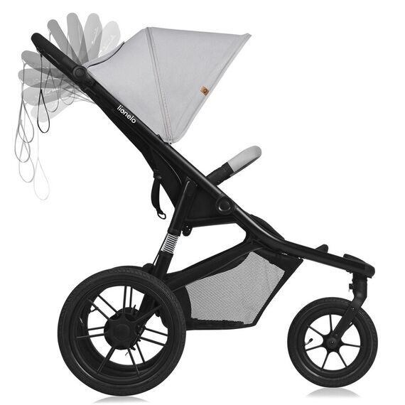 Carucior sport, Lionelo, Azura, Cu 3 roti, Cu baldachin XXL impermeabil, Pliere compacta, Pana la 22 kg, 6-48 luni, Gri, Culoare: Gri, Model: sport - poza 5 - ExclusivMAG.ro