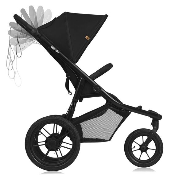 Carucior sport, Lionelo, Azura, Cu 3 roti, Cu baldachin XXL impermeabil, Pliere compacta, Pana la 22 kg, 6-48 luni, Negru, Culoare: Negru, Model: sport - poza 6 - ExclusivMAG.ro