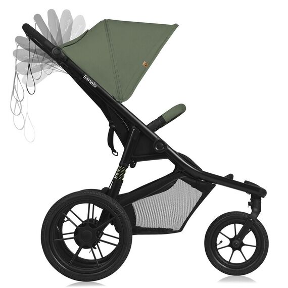 Carucior sport, Lionelo, Azura, Cu 3 roti, Cu baldachin XXL impermeabil, Pliere compacta, Pana la 22 kg, 6-48 luni, Verde, Culoare: Verde, Model: sport - poza 6 - ExclusivMAG.ro