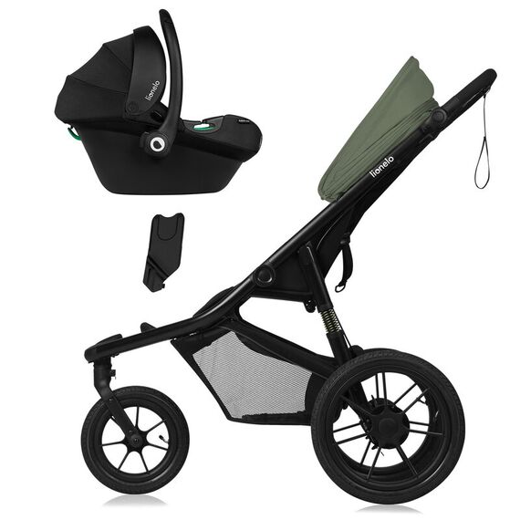 Carucior sport, Lionelo, Azura, Cu 3 roti, Cu baldachin XXL impermeabil, Pliere compacta, Pana la 22 kg, 6-48 luni, Verde, Culoare: Verde, Model: sport - poza 4 - ExclusivMAG.ro