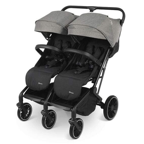 Carucior pliabil pentru gemeni BabyGo GoTwice, Grey, Culoare: Gri/Negru, Model: gemeni  - ExclusivMAG.ro