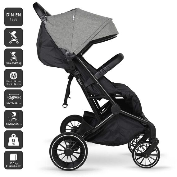 Carucior pliabil pentru gemeni BabyGo GoTwice, Grey, Culoare: Gri/Negru, Model: gemeni - poza 2 - ExclusivMAG.ro