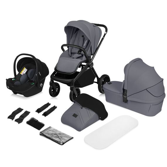 Carucior 3 in 1 Lionelo Mika Plus - Gri, Culoare: Gri, Model: 3 in 1 - poza 3 - ExclusivMAG.ro
