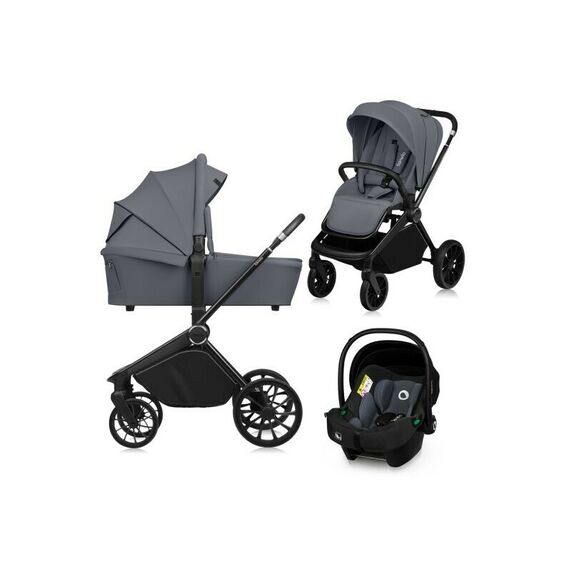Carucior 3 in 1 Lionelo Mika Plus - Gri, Culoare: Gri, Model: 3 in 1  - ExclusivMAG.ro