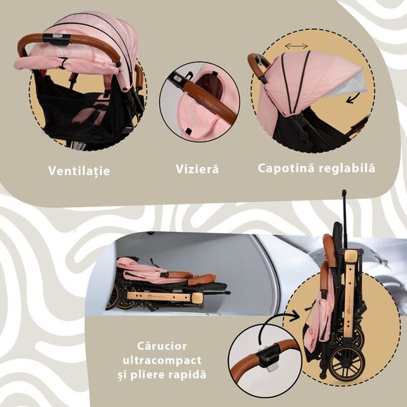 Carucior Sport AppeKids Travel, Ultracompact, Tip Troller - Pink, Culoare: Roz, Model: sport - poza 3 - ExclusivMAG.ro