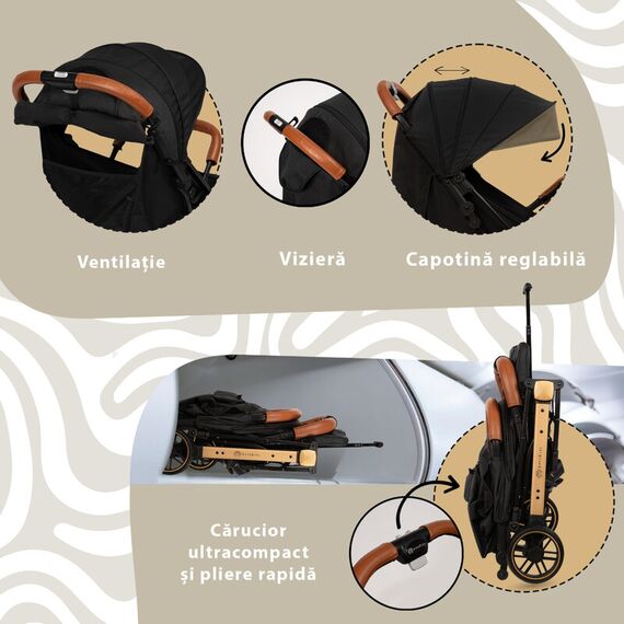 Carucior Sport AppeKids Travel, Ultracompact, Tip Troller - Black, Culoare: Negru, Model: sport - poza 4 - ExclusivMAG.ro