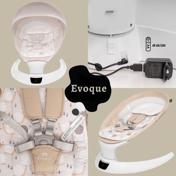 Leagan electric pentru bebelusi, cu spatar reglabil si senzor de miscare, AppeKids Evoque - Bubble Beige, Culoare: Crem - poza 4 - ExclusivMAG.ro