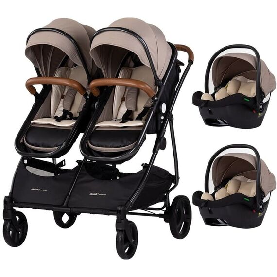 Carucior gemeni Chipolino Duo Smart 3 in 1 tiramisu, Culoare: Crem, Model: gemeni  - ExclusivMAG.ro