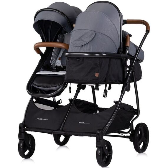 Carucior gemeni Chipolino Duo Smart 3 in 1 cloud, Culoare: Gri/Negru, Model: gemeni - poza 6 - ExclusivMAG.ro