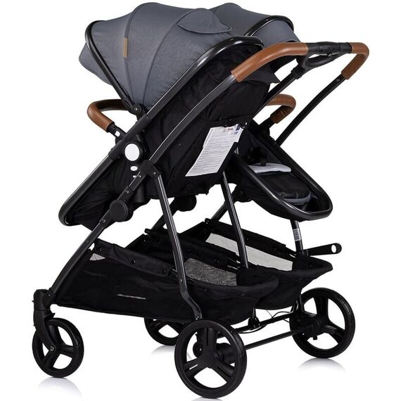 Carucior gemeni Chipolino Duo Smart 3 in 1 cloud, Culoare: Gri/Negru, Model: gemeni - poza 4 - ExclusivMAG.ro